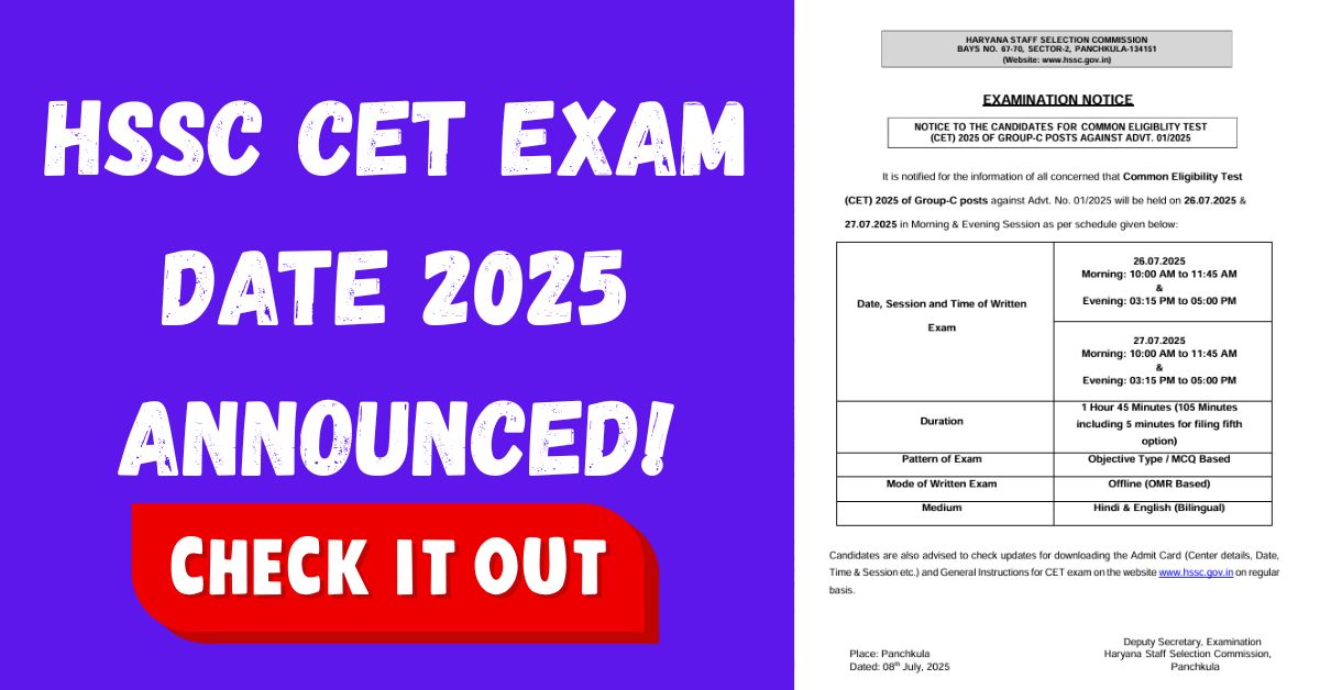 HSSC CET Exam Date 2025